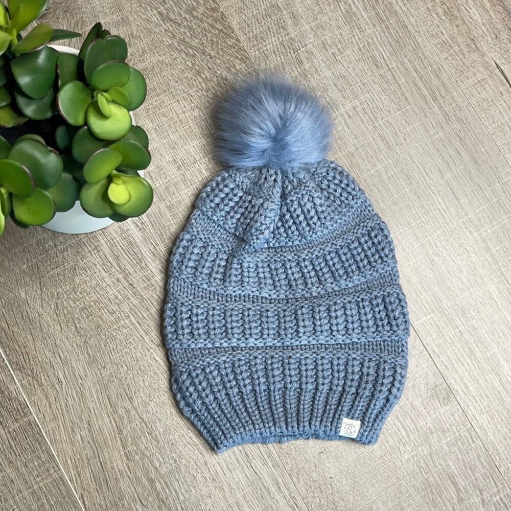 NWT TREASURE & BOND Blue Cerulean Faux Fur Pom Hat